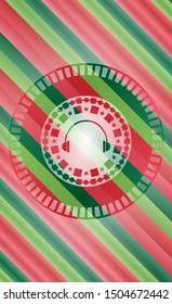 headphones icon inside christmas colors emblem.