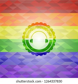 headphones icon inside lgbt colors emblem 