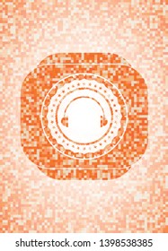 headphones icon inside orange mosaic emblem