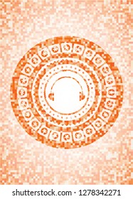 headphones icon inside orange tile background illustration. Square geometric mosaic seamless pattern with emblem inside.
