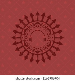 headphones icon inside red emblem
