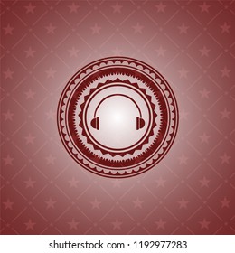 headphones icon inside red emblem. Retro