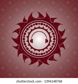 headphones icon inside red emblem
