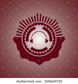 headphones icon inside red emblem. Vintage.