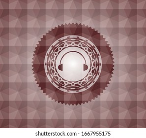 icono de auriculares dentro del emblema geométrico rojo. Sin inconvenientes.