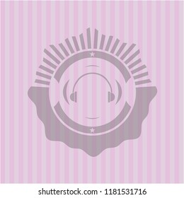headphones icon inside retro style pink emblem
