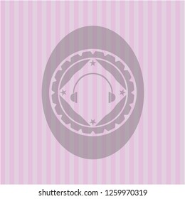 headphones icon inside retro style pink emblem