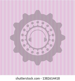 headphones icon inside retro style pink emblem