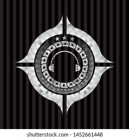 headphones icon inside silver shiny emblem