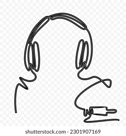 headphones icon isolated on white, One continuous single line hand 