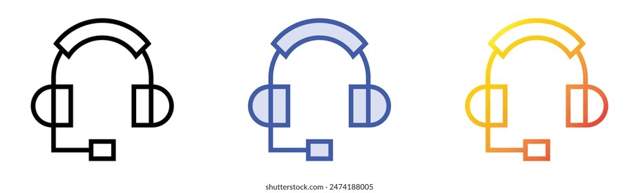 headphones icon. Linear, Blue Fill and Gradient Style Design Isolated On White Background