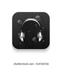 headphones icon With long shadow over app button