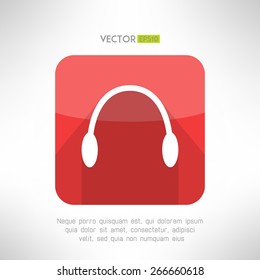 Headphones icon in modern flat design. Audio music symbol with long shadow. Vector illustration