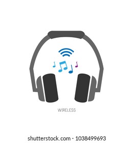 Headphones icon with music note and wireless technology