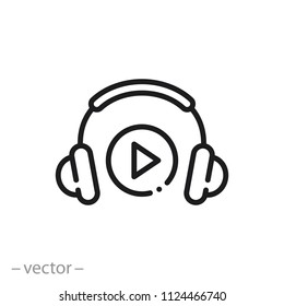 headphones icon, music play button line sign - vector illustration eps10