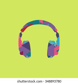 headphones icon on bright lime green background. Vector illustration. Headphones with an abstract pattern.