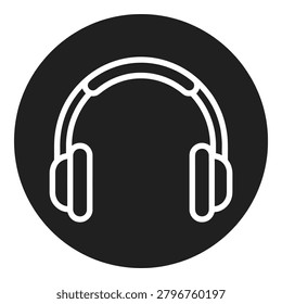 Headphones icon on a circular dark gray background for audio music listening icon