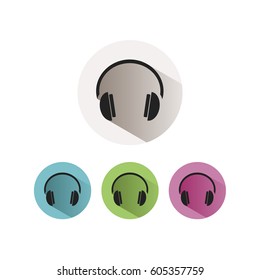Headphones icon on colored buttons and white background