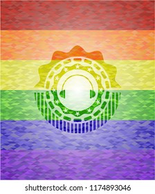 headphones icon on mosaic background with the colors of the LGBT flag