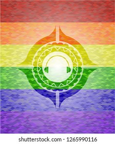 headphones icon on mosaic background with the colors of the LGBT flag