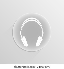 Headphones icon on a white button with shadow 