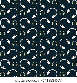 Headphones icon repeating trendy pattern colorful vector illustration dark background