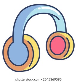 Headphones icon represented by 3d perspective Headphones icon Lineal Color style.
