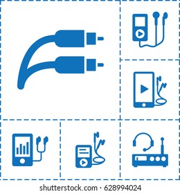 Headphones icon. set of 6 headphones filled icons such as mp3 player, phone and earphones, earphone wire