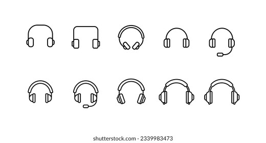 Headphones icon set. Collection of high quality outline web pictograms in modern flat style. Black Headphones symbol for web design and mobile app on white background. Line logo