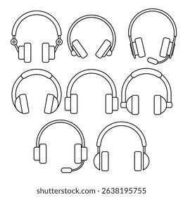 Headphones icon set. Colored vector illustration.