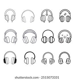 Conjunto de iconos de auriculares para diseño, Ilustración vectorial 