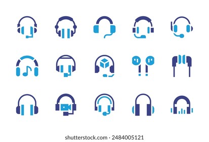 Headphones icon set. Duotone color. Vector illustration. Containing headphones, headphone, listen, earphone.
