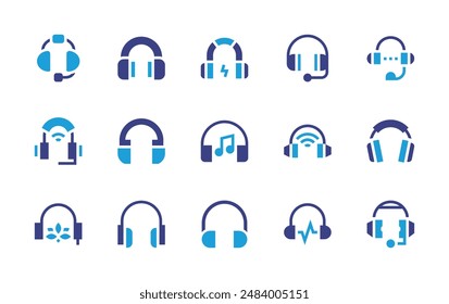 Conjunto de iconos de auriculares. Color duotono. Ilustración vectorial. Contiene auriculares, auriculares, auriculares, audio.