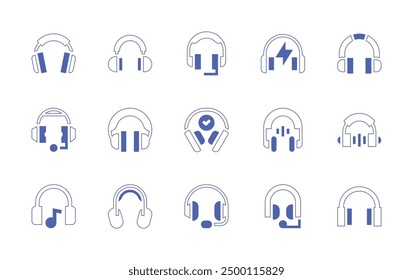 Headphones icon set. Duotone style line stroke and bold. Vector illustration. Containing headphones, earphone, headphone.
