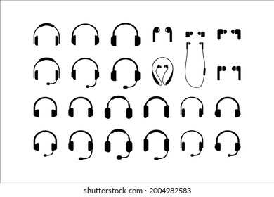 headphones icon set. earphone headset with mike. headphone with microphone vector illustration isolated on white background