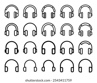 Conjunto de iconos de auriculares en estilo plano sobre un fondo blanco. Perfecto para música, audio y diseños tecnológicos. Ilustraciones vectoriales simples para App, Sitios web y marca.