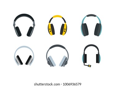 Headphones icon set. Flat set of headphones vector icons for web design isolated on white background