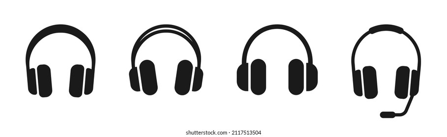 Kopfhörer-Symbol-Set. Das Headset-Symbol ist fest. Erdhörer-Symbol. Kopfhörer, Vektorgrafik. Headset-Symbol. Stock-Vektorgrafik.