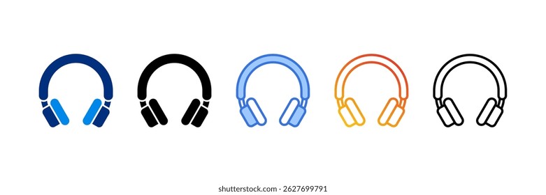 Headphones Icon Set Multiple Style Vector Illustration