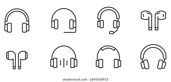 Headphones icon set. Music, audio, sound, and listening Symbol Illustrations for media. Headphones with music notes icon vector illustration. Earphones symbol. 