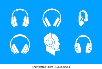 Headphones icon set. Simple set of headphones vector icons for web design isolated on blue background