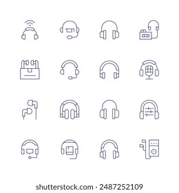 Headphones icon set. Thin line icon. Editable stroke. Containing customerservice, earbuds, earphones, headphone, headphones, musicplayer, sound, walkman.
