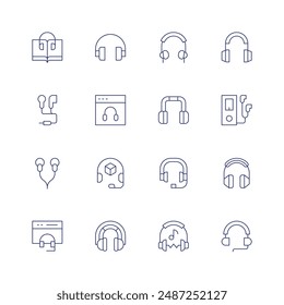Headphones icon set. Thin line icon. Editable stroke. Containing customerservice, earphone, earphones, headphone, headphones, mp, wirelessheadphones.