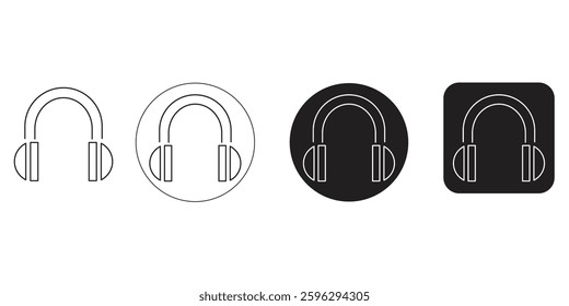 Headphones icon set. Vector illustration of headphone icon with editable stroke.