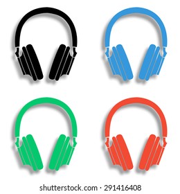 headphones icon with shadow - colored vector set