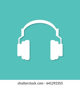 Headphones icon with shadow in a flat design. Vector illustration