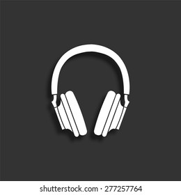 Headphones icon with shadow - vector illustration