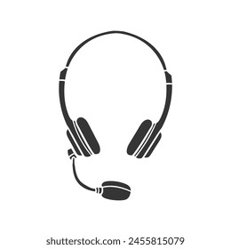 Headphones Icon Silhouette Illustration. Microphone Vector Graphic Pictogram Symbol Clip Art. Doodle Sketch Black Sign.