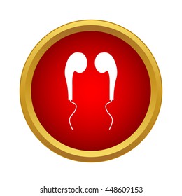 Headphones icon in simple style in red circle. Music symbol