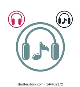 Headphones icon, single color vector music theme symbol for your design.